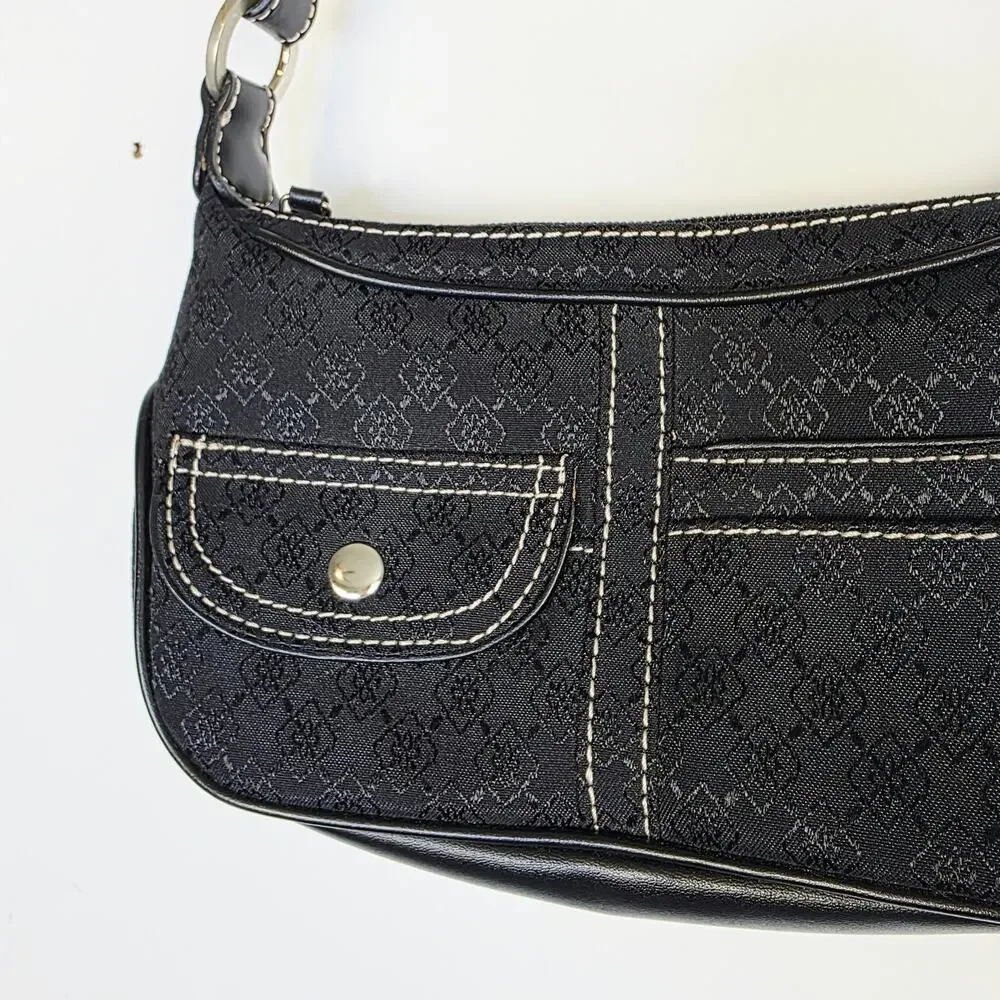 Villager Liz Clairborne Shoulder Bag Small Black Monogram Jacquard Pocket Y2K